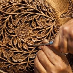 The beauty of Kashmir walnut carving lies in the dialogue between natural wood grain and human craftsmanship.